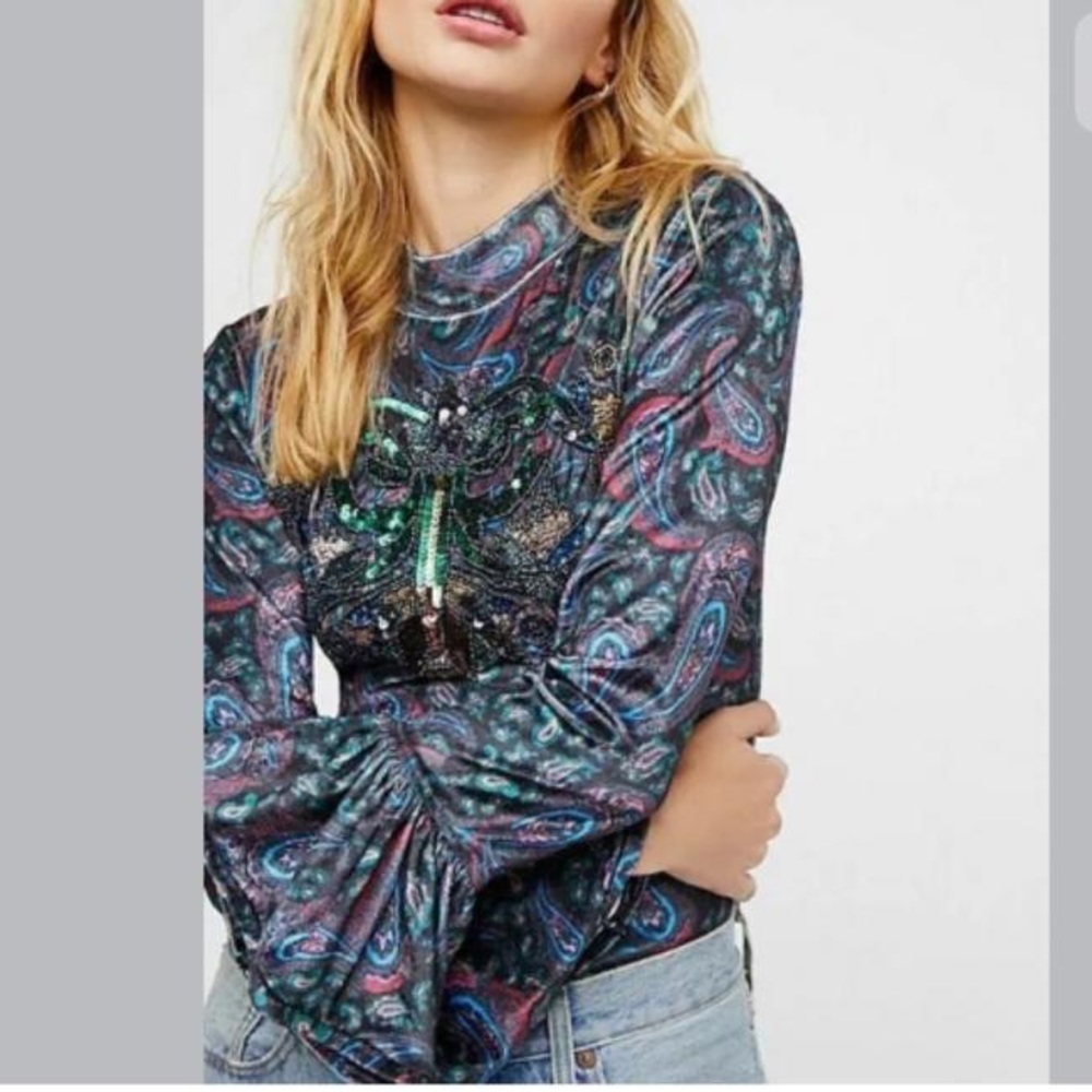 Free People We The Free Velvet Beaded Unique Top